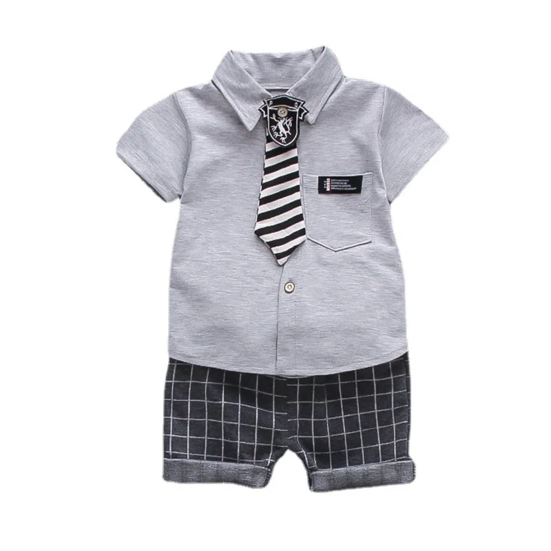 

New Summer Kids Gentleman Clothes Children Boys Casual Tie Shirt Shorts 2Pcs/sets Baby Infant Clothing Toddler Cotton Sportswear