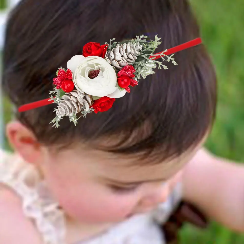 

Christmas baby girl headband Infant hair accessories cloth Tie newborn Headwear Xmas Deer Ear Flower Crown Hairband