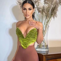 velvet green spring summer sexy strapless backless corset crop tops elegant club party ruched cropped tops clothes 2022