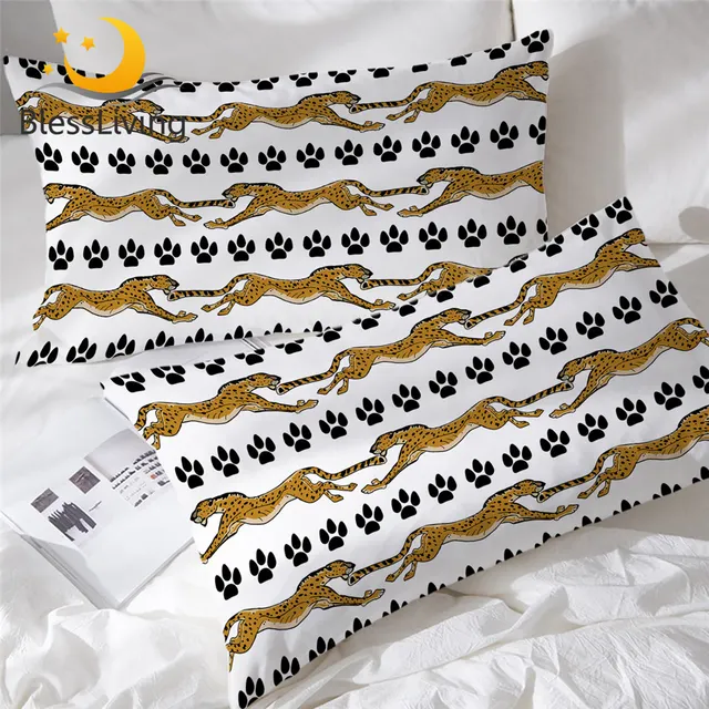 BlessLiving Leopard Pattern Pillowcase Stylish Pillow Case Brown Home Textiles 2pcs Paw Print Pillow Cover for Adults 50x75cm 1