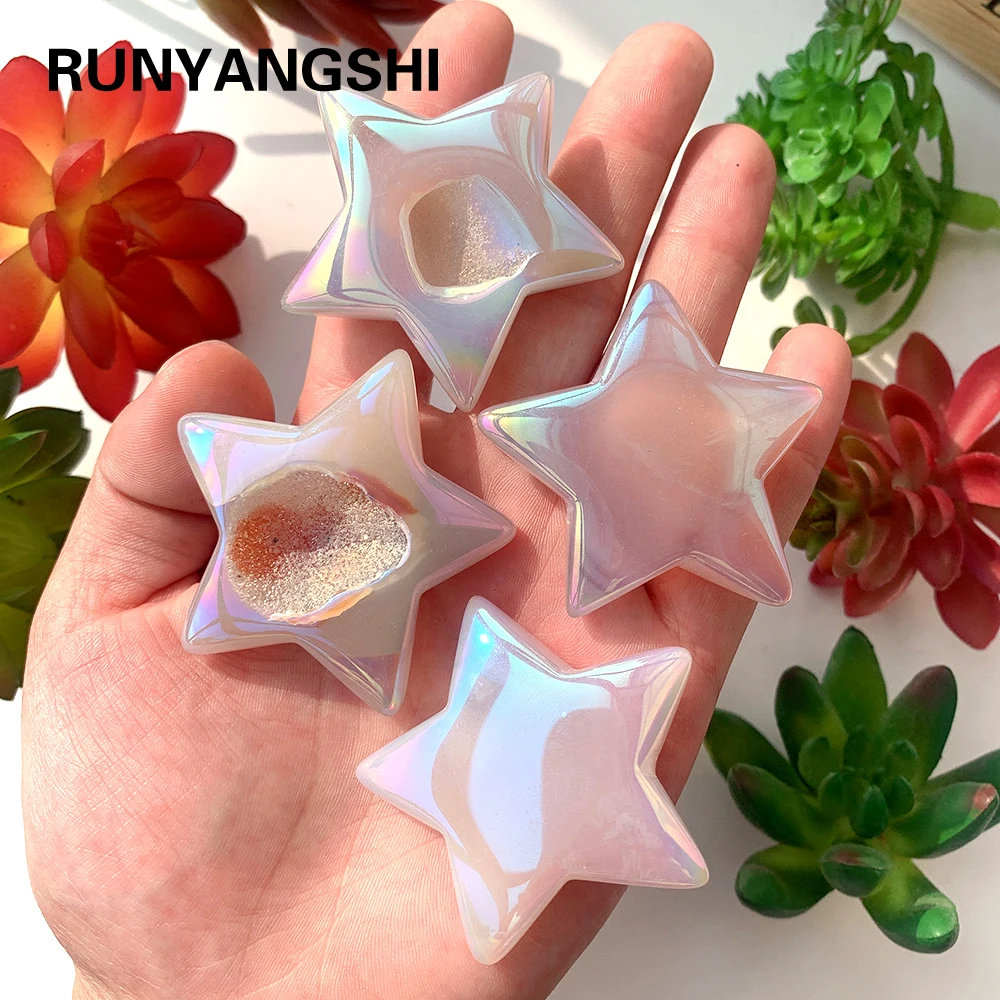 

Runyangshi Natural Quartz Crafts Electroplated Angel Aura Agate Cave Stars Shape Ornaments Energy Gift