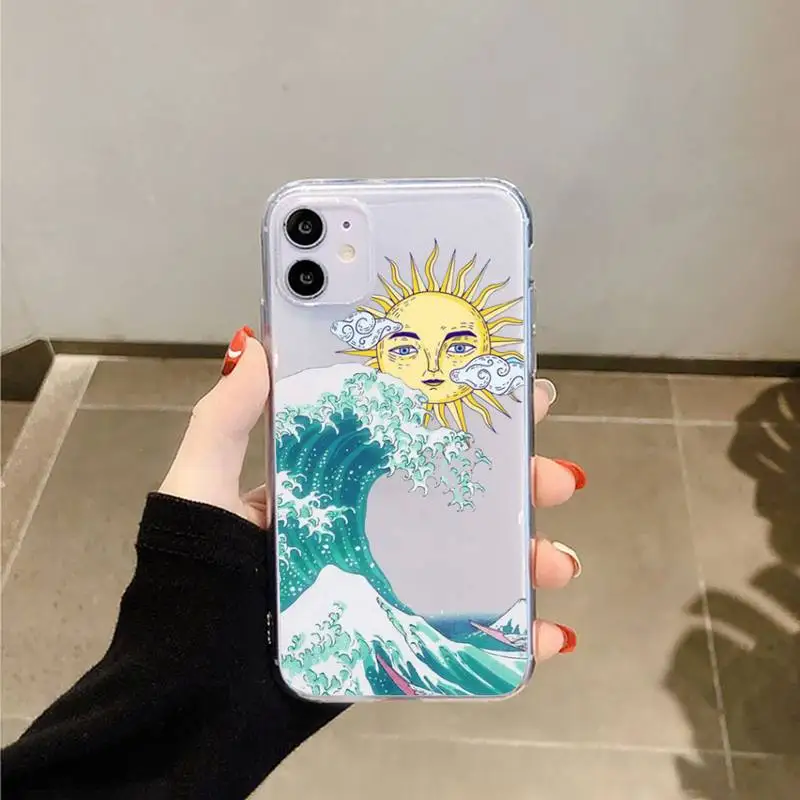 

aesthetic vaporwave sea Phone Case Transparent for iPhone 6 7 8 11 12 s mini pro X XS XR MAX Plus