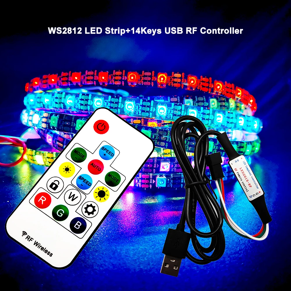 USB Светодиодные ленты RGB WS2812B адресуемых Pixel клейкие с 14 кнопок пульта