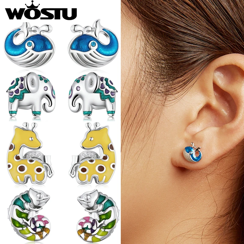 

Wostu Silver Earring 925 Women Cute Animal Ear Stud Fashion Earrings Buckle for Lady Girl Jewelry Wedding Party Birthday Gift