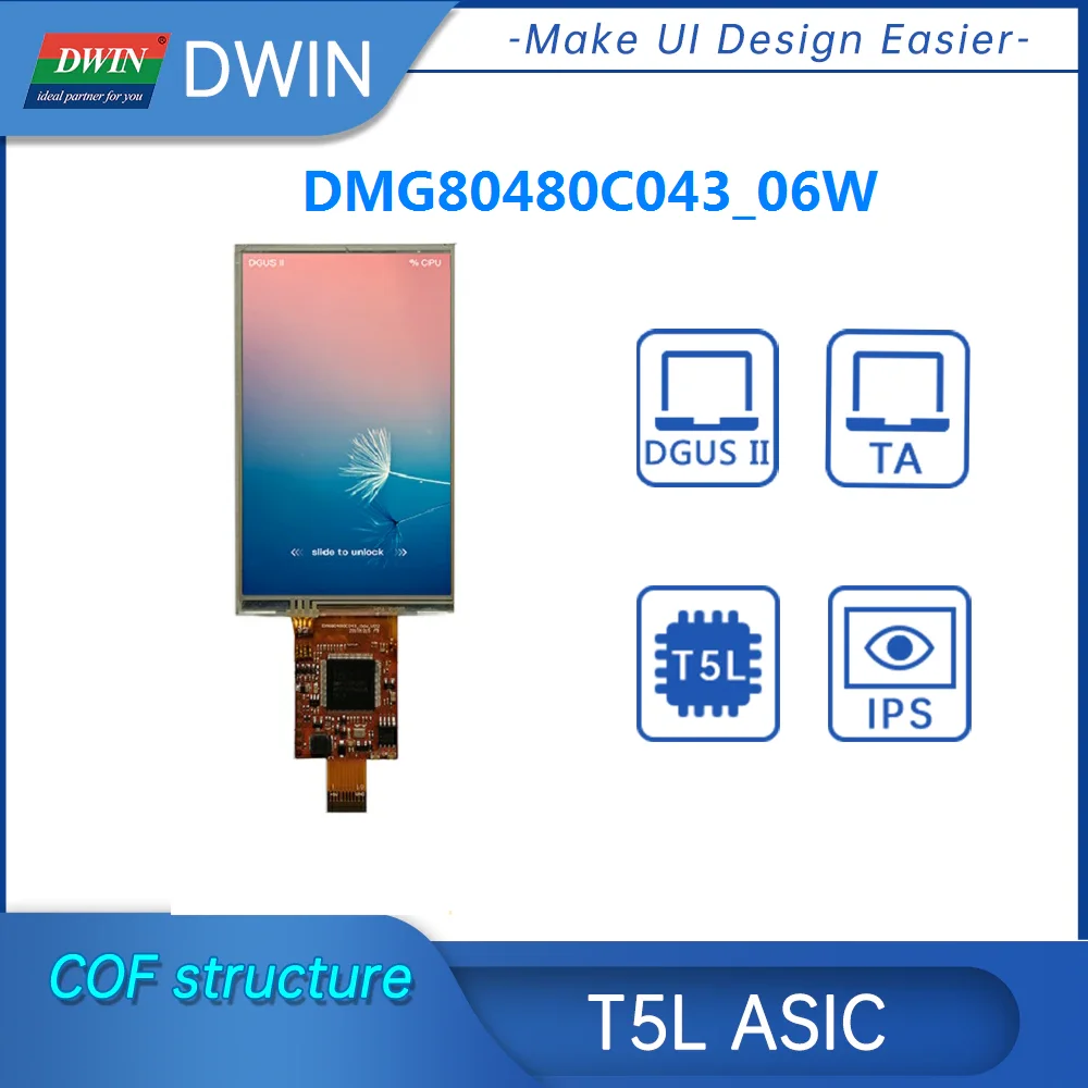 

Новое поступление, система Dwin T5L ASIC dgusii, 4,3 дюйма, 800*480, 16,7 М, цвета, IPS, TFT, LCM, COF, тонкая конструкция, экран DMG80480C043_06W