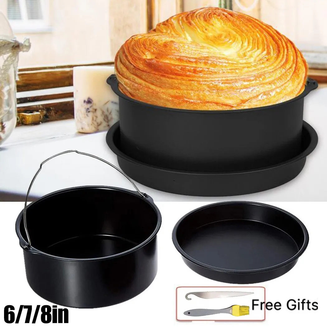 

4Pc Carbon Steel Cake Basket Kits Air Fryer Accessories Bake Pizza Tray 6/7/8 Inch Cake Tool Accessories Suitable For 3-5L Fryer