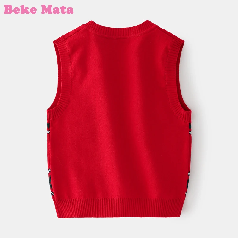 Christmas Vest For Boy 2022 Spring Double Layer Knitted Kids Boys Sweater Sleeveless Little Child Tops Children Clothing 3-9Year