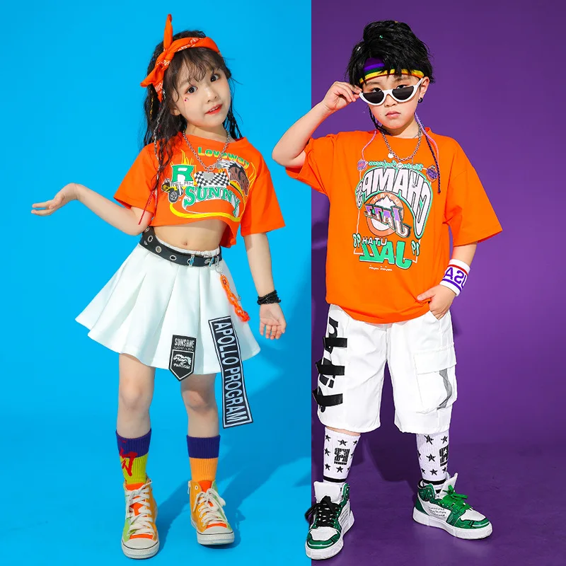 Girls Hip Hop Crop T Shirt Boys Loose Cargo Shorts Kid Skirt Summer Print Cool Tee Street Dance Clothes Teen Jazz Child Costumes | Детская
