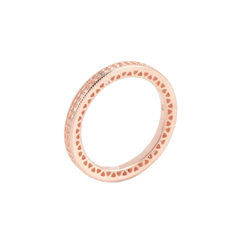 Rose gold 925 Серебряное кольцо проложить блеск и кольцо с сердцем новые серебряные подвески Diy Кристалл с подвесными кольцами для женщин ювелирные изделия - Цвет основного камня: Rose gold