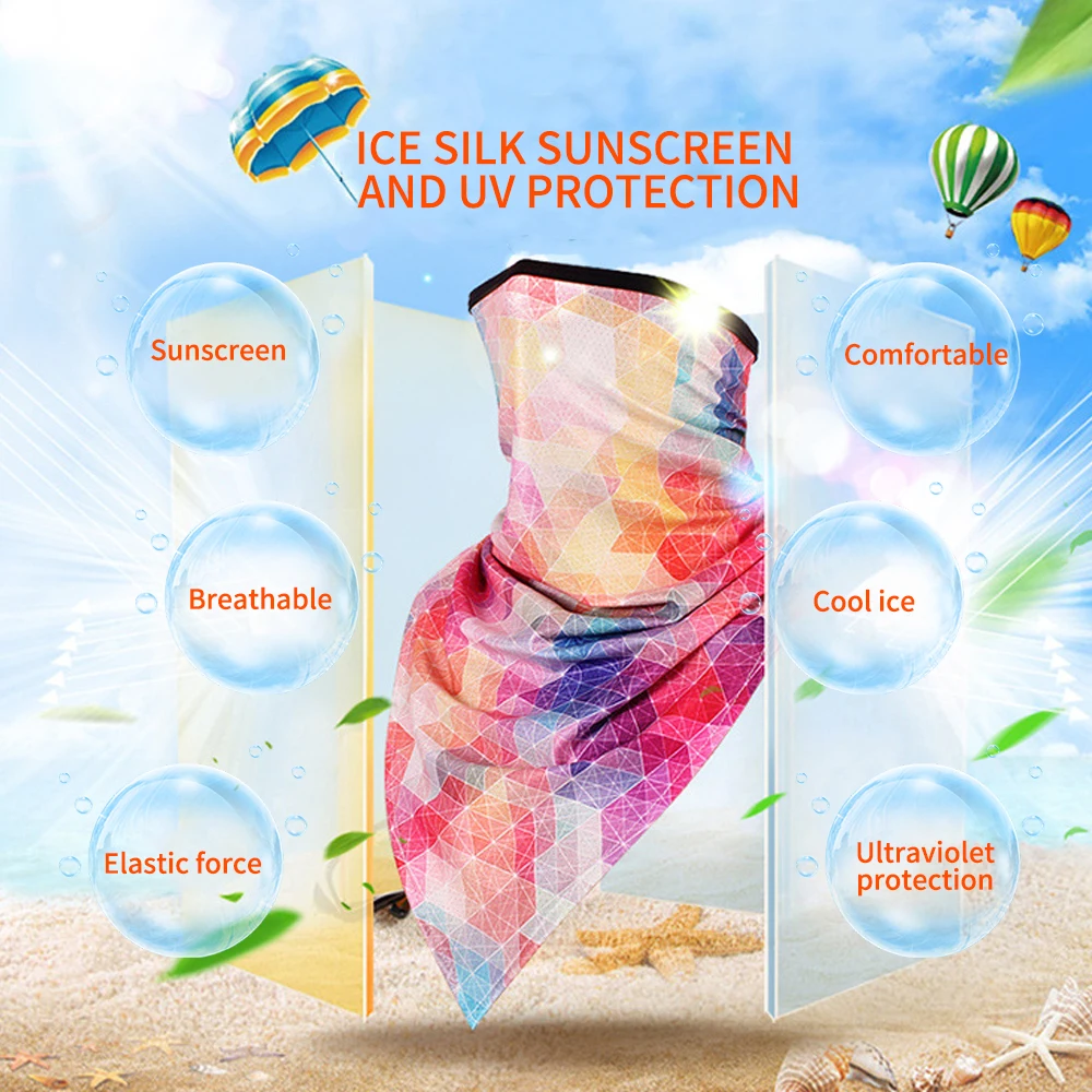 Треугольная бандана шарфы для лица Висячие ушные трубки шарф ледяной шелк шейный