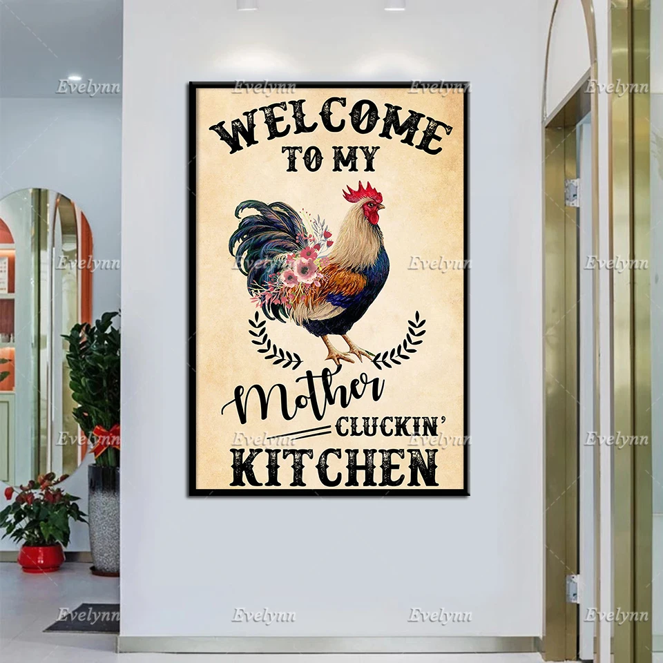 

Mother's Day Farmer Welcome To My Mother Cluckin' Kitchen Retro Poster Wall Art Prints Home Decor Canvas Unique Gift