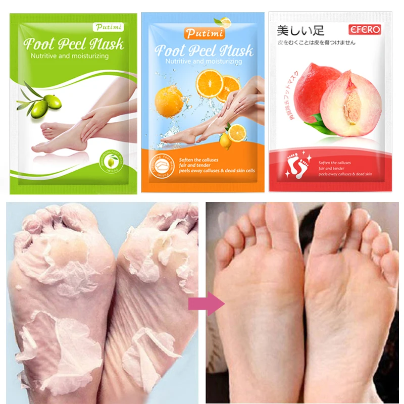 

3Pairs Lemon/Peach Foot Peeling Mask for Legs Dead Skin Remove Cuticle Feet Care Pedicure Socks Moisture Exfoliating Foot Mask
