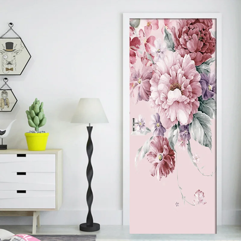 Современная 3d-наклейка на дверь с розовыми розами самоклеящиеся