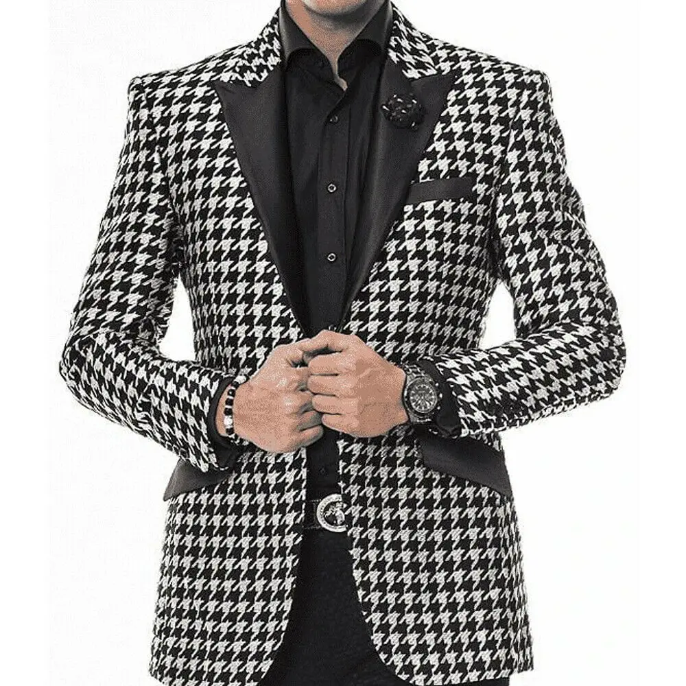 

Vintage Houndstooth Men's Suits For Wedding Tuxedo Groom Suits For Men Men's Suit Peak Lapel Business Wedding Formal Dinner Prom