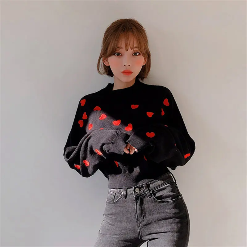 Милые Универсальные женские пуловеры Alien Kitty с вышивкой и сердечками приталенные