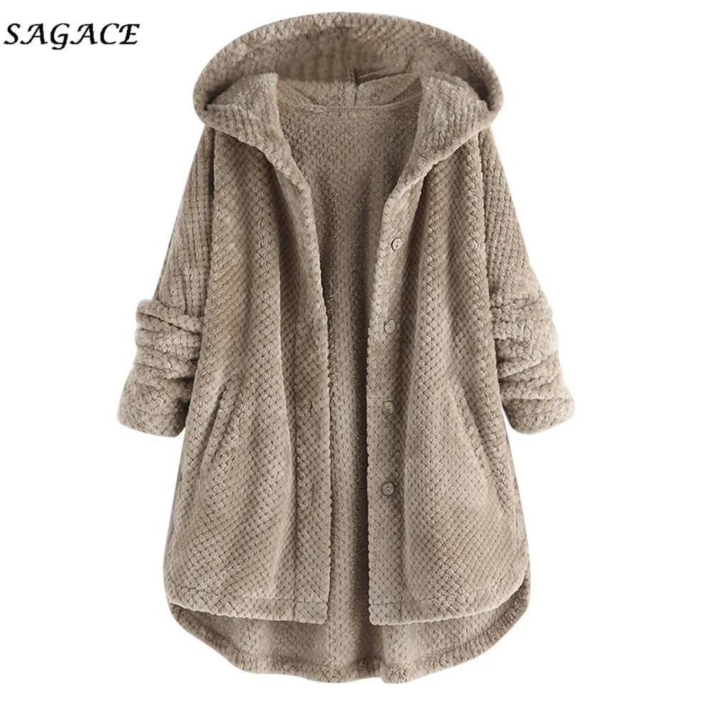 Sagace одежда пальто женское зимнее теплое с капюшоном плюс размер флисовая