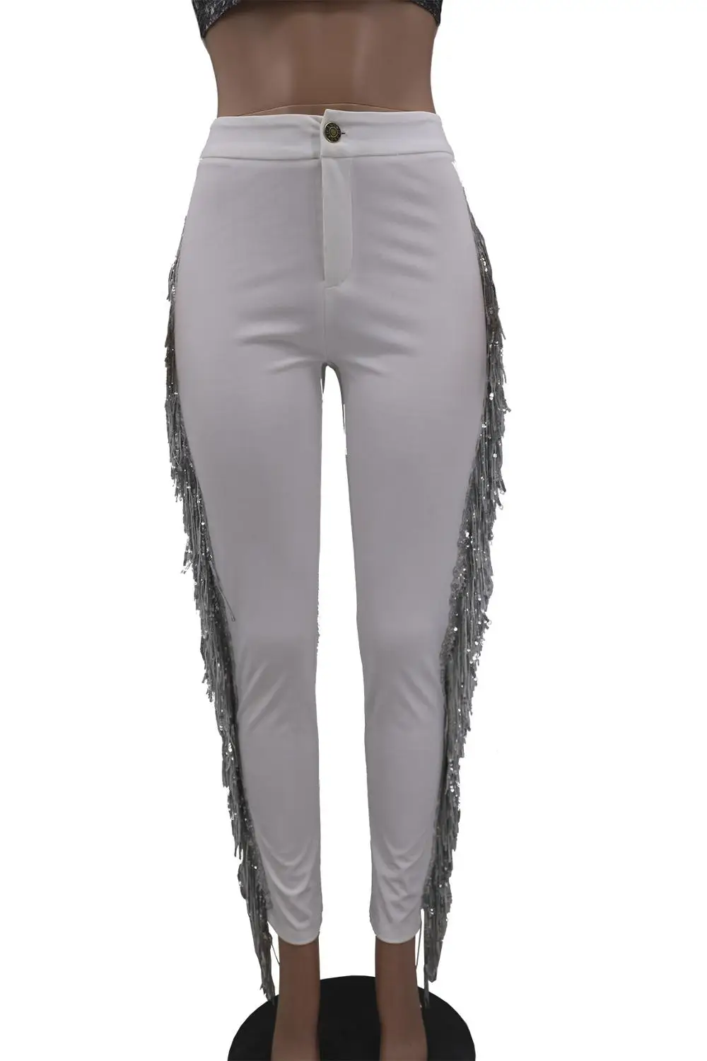Модные женские длинные штаны с кисточками и бусинами высокой талией большие