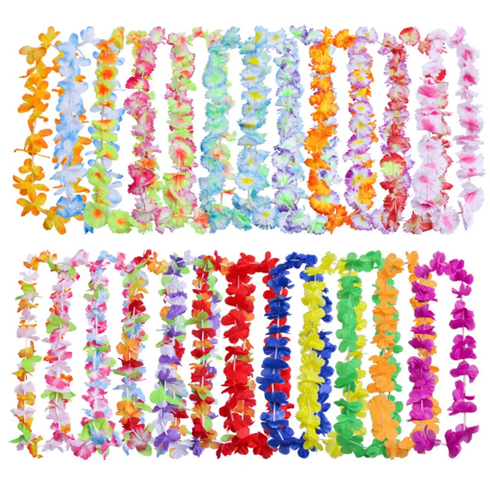 

50pcs/pack Colorful Artificial Flowers Leis Silk Cloth Garland Necklace Wreath Hanging Party Decor Lightweight Ornaments Beach