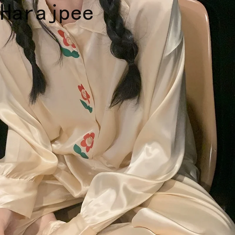 

Harajpee Homedress Thin Cute Home Clothes Long Sleeve Trousers Loose and Comfortable Pajamas Women's Spring and Autumn 2021