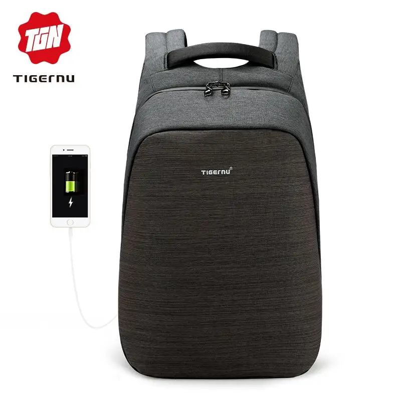 Tigernu Анти Вор ноутбук рюкзак usb зарядки 15.6 рюкзаки мужчины тонкий водонепроницаемый школьный рюкзак сумка женщины мужской рюкзак путешествия - Цвет: Black grey