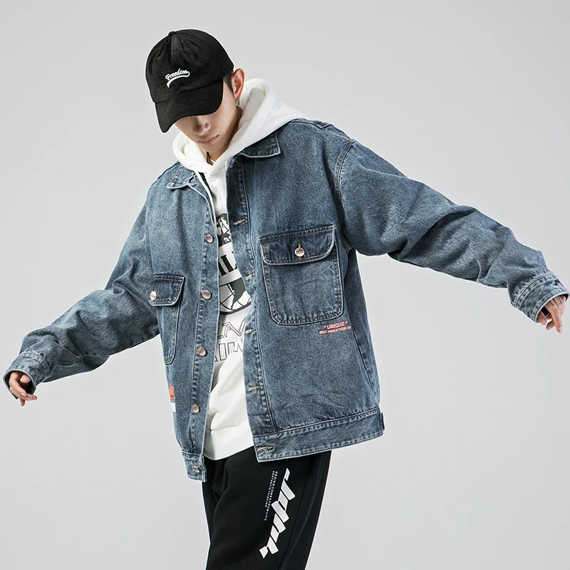 

LZICHENG Japanese men's wear 2021 spring new fashion brand jacket men's loose contrast denim jacket