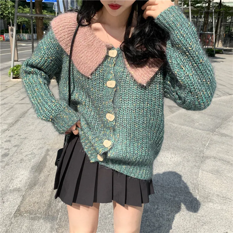 

Hzirip Hot All-Match New Autumn Patchwork Stylish 2019 Chic Soft Warm Loose Sweet Cardigans Casual Women Knitted Sweaters