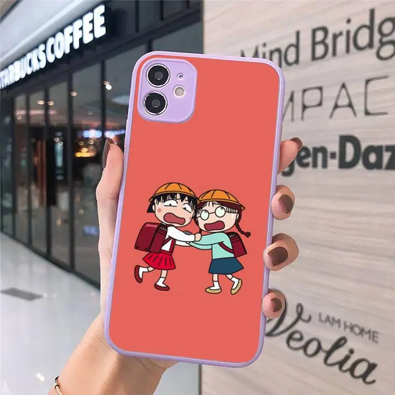 

Anime Chibi Maruko Phone Cases Matte transparent For Purple iPhone 12 Mini 11 Pro XR XS Max 7 8 Plus X Back Cover