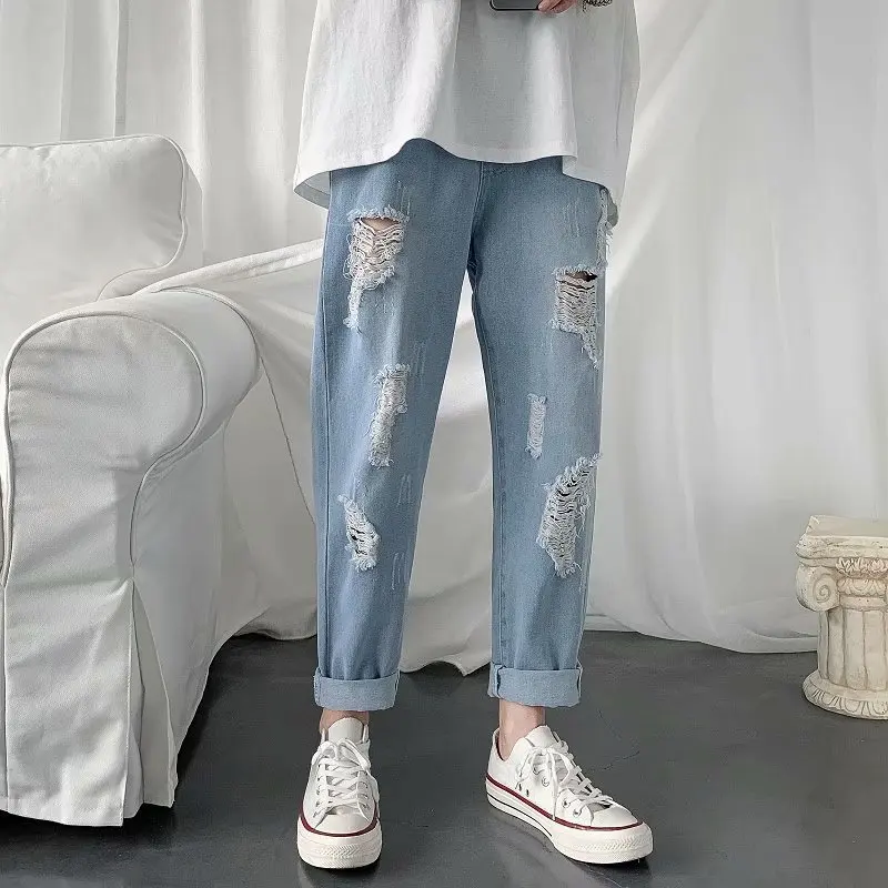 

Adisputent Men's Sweatpants Sexy Hole Jeans Pants Casual Summer Autumn Male Ripped Skinny Trousers Slim Biker Outwears Pants