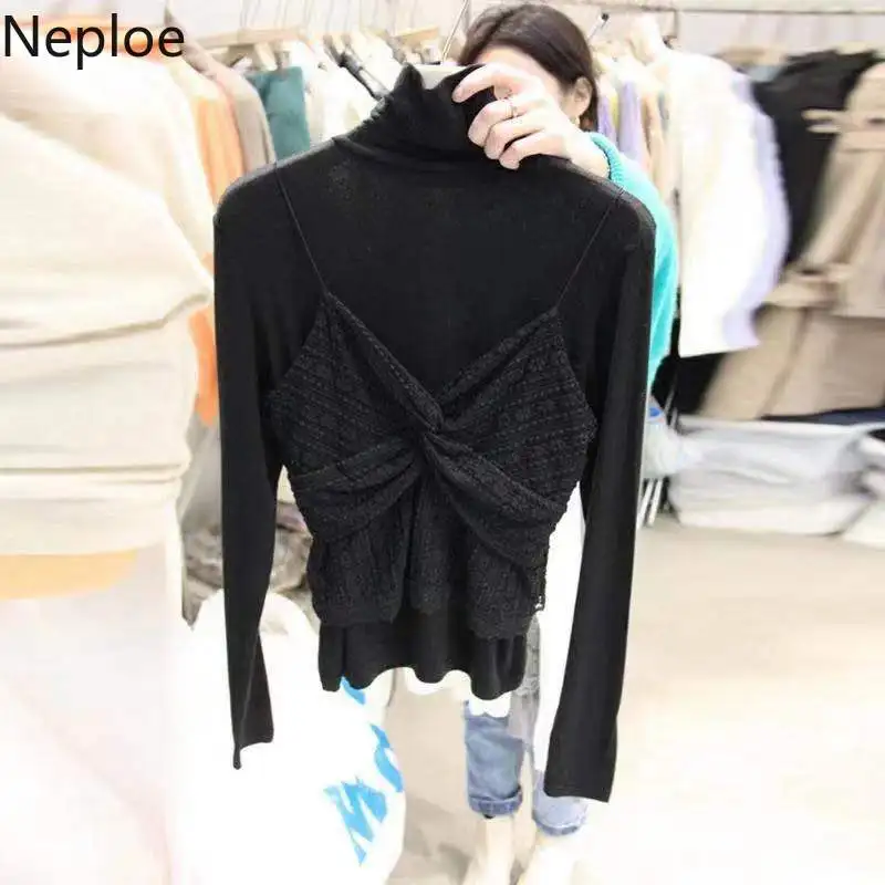 Neploe водолазка пуловер с длинным рукавом одноцветная Нижняя футболка пэчворк