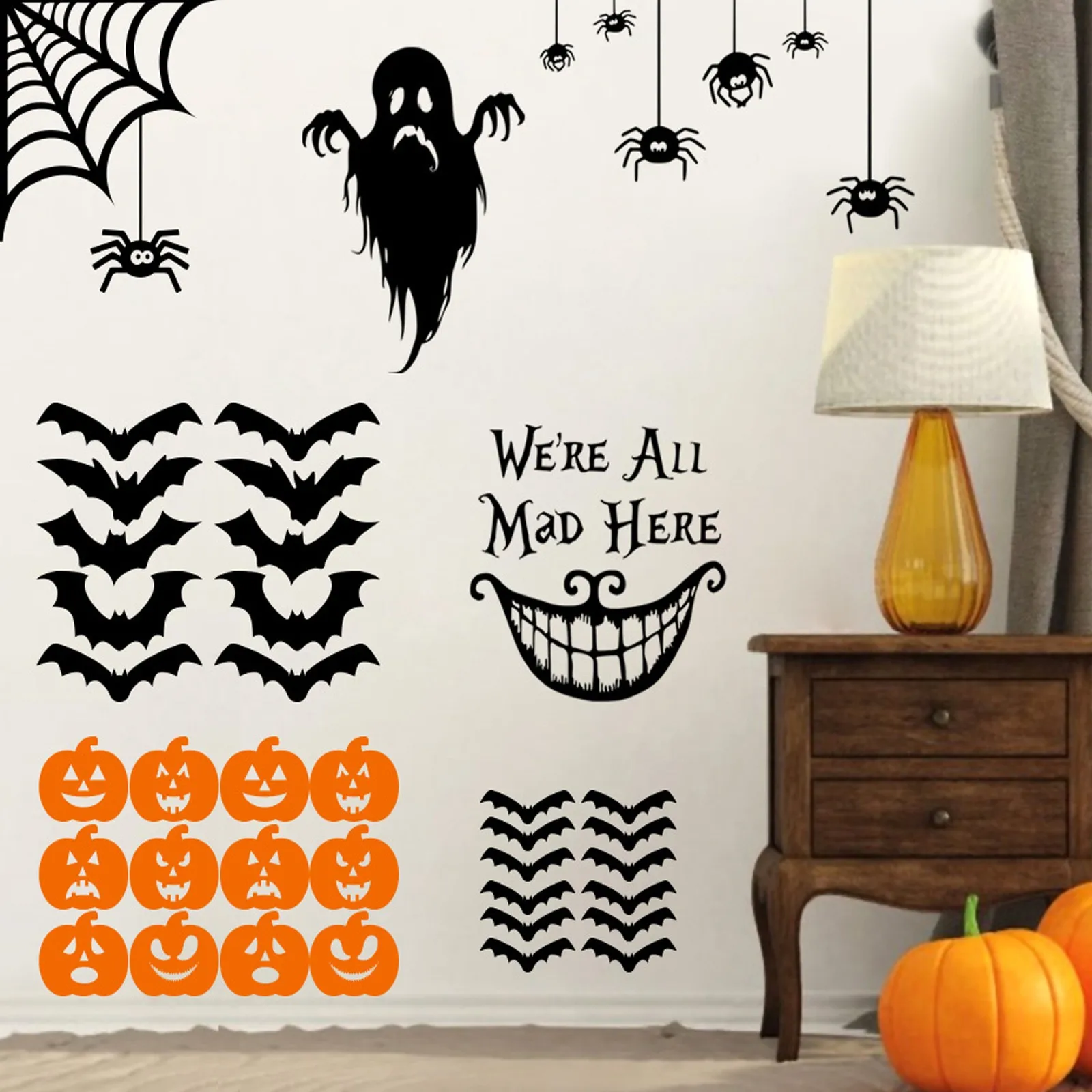 Наклейки настенные односторонние для Хэллоуина клоун улыбка паук|Украшения
