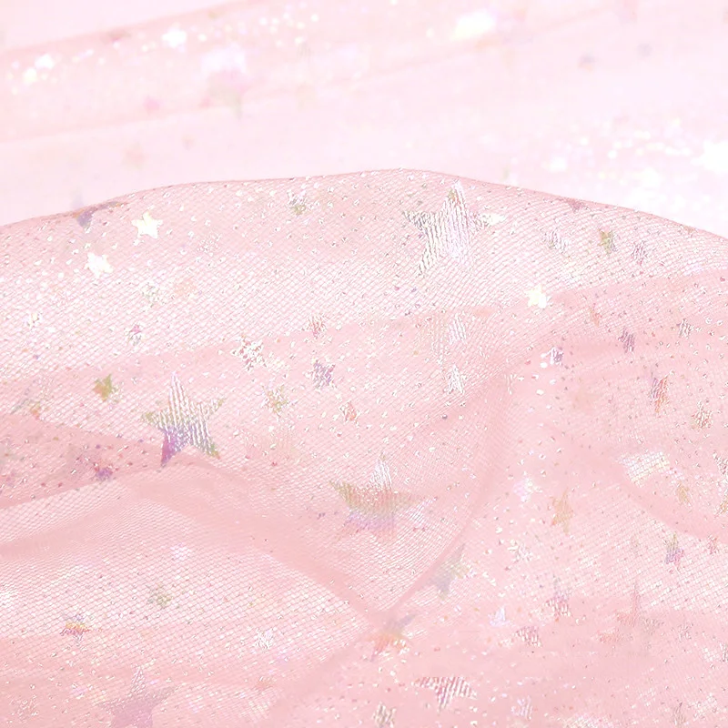 50 см * 160 Тюлевая ткань с блестящим принтом звезд для девочек летнее платье