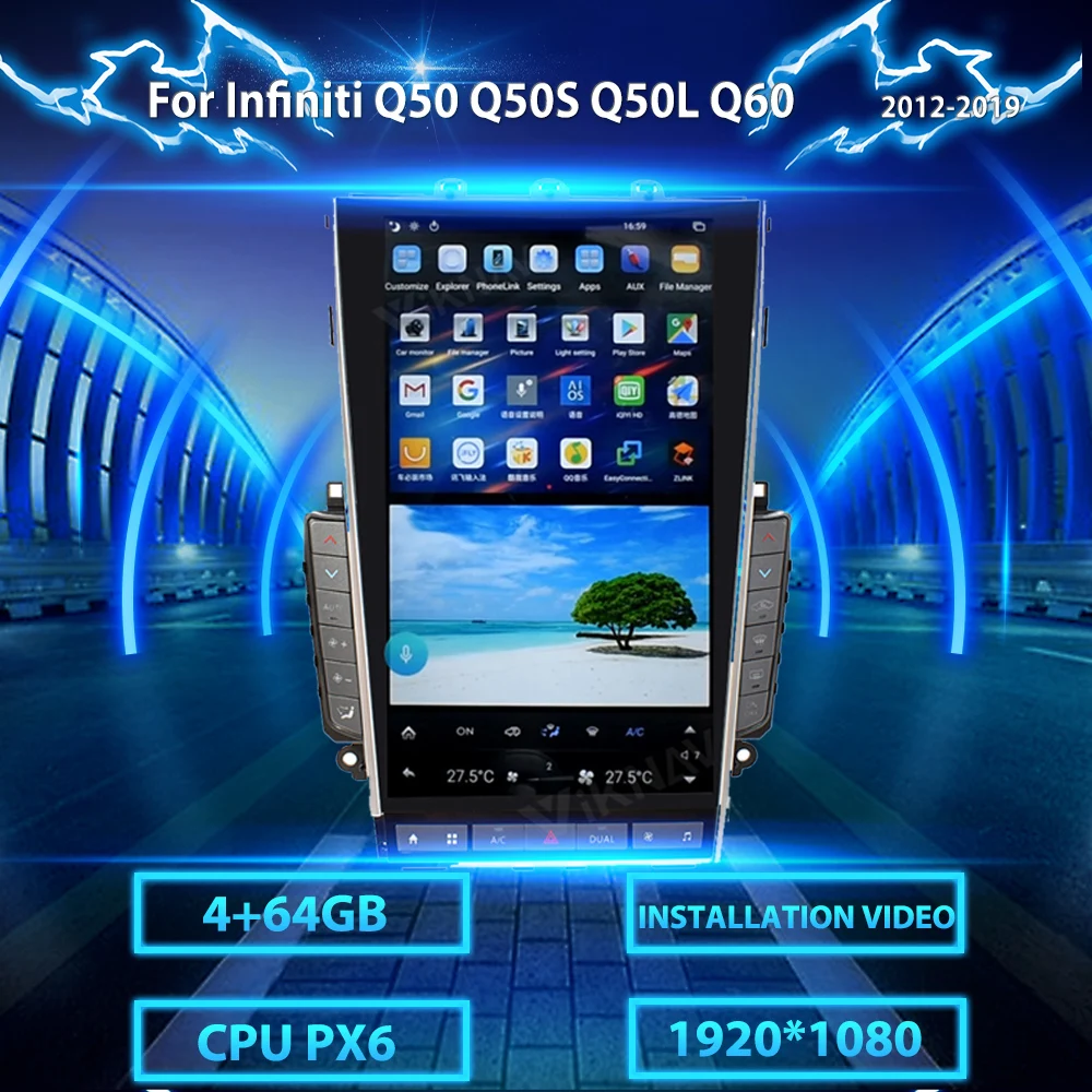 

13,6 дюймовый Android автомобильный радиоприемник DVD мультимедийный плеер для Infiniti Q50 Q50L Q50S Q602012-2020 Автомобильный GPS-навигатор Авто Стерео PX6