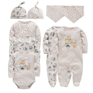 Kavkas Newborn Baby Long Sleeves Bodysuit Set Unisex Cotton Overall Gilrs Owl Pattern Clothing Toddl