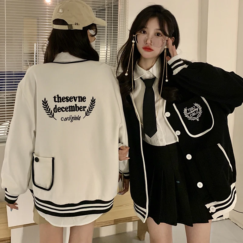 

2021 Baseball Uniform Jacket Women Long Sleeve Embroidery Oversized Bomber Jacket Loose Basic Coat Outerwear chaqueta mujer