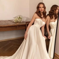 ivory corset wedding dresses sleeveless a line with high quality satin dress 2022 bridal gowns zipper back court train %d0%bf%d0%bb%d0%b0%d1%82%d1%8c%d0%b5