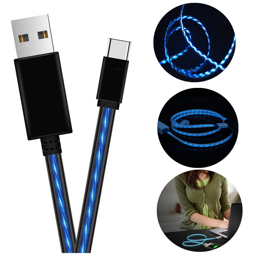 USB C кабель для быстрой зарядки для iPhone samsung huawei Micro usb type C светодиодный светящийся зарядный кабель провод для зарядки мобильного телефона
