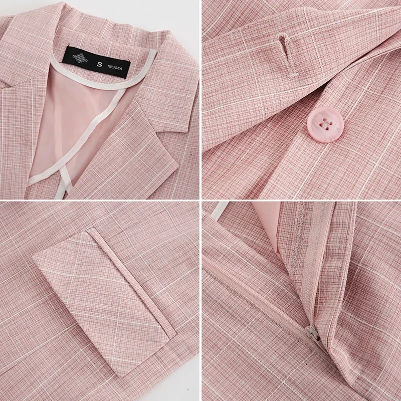 Блейзер больших размеров клетчатая куртка Женская мода Женский блейзер + брюки