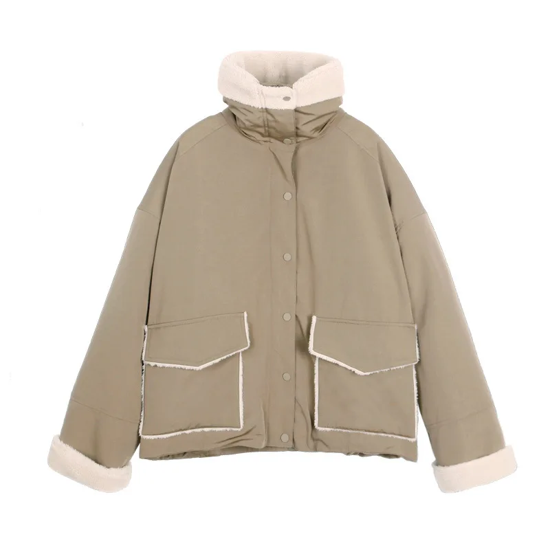 Вертикальный стоячий воротник шерсть ягненка плюс бархат мотоциклетная Женская