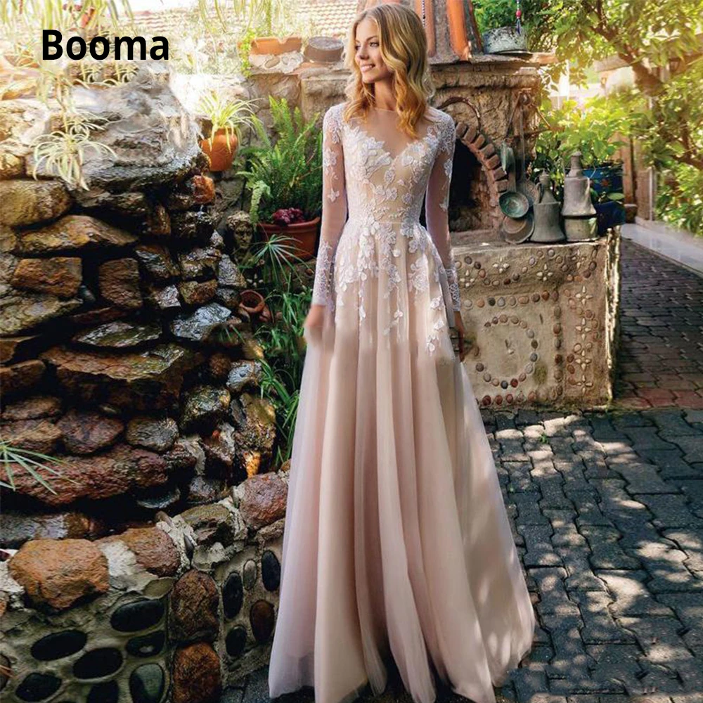 Booma кружевное свадебное платье с длинным рукавом Boho 2020 тюлевые пляжные свадебные