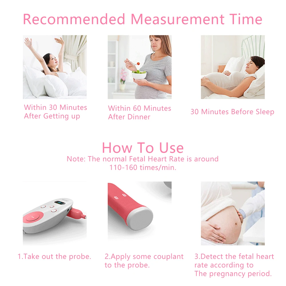 

Fetal Doppler Ultrasound Baby Heartbeat Detector High Sensitive Probe LED Display Pregnant Baby Heart Rate Monitor 2.0MHz