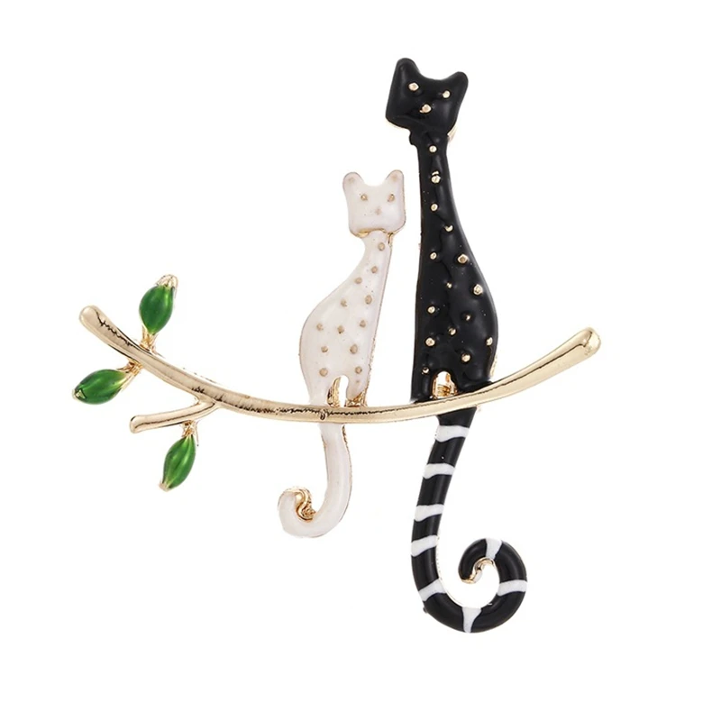 Эмалированная брошь в виде черного кота спящего на дереве для женщин и мужчин