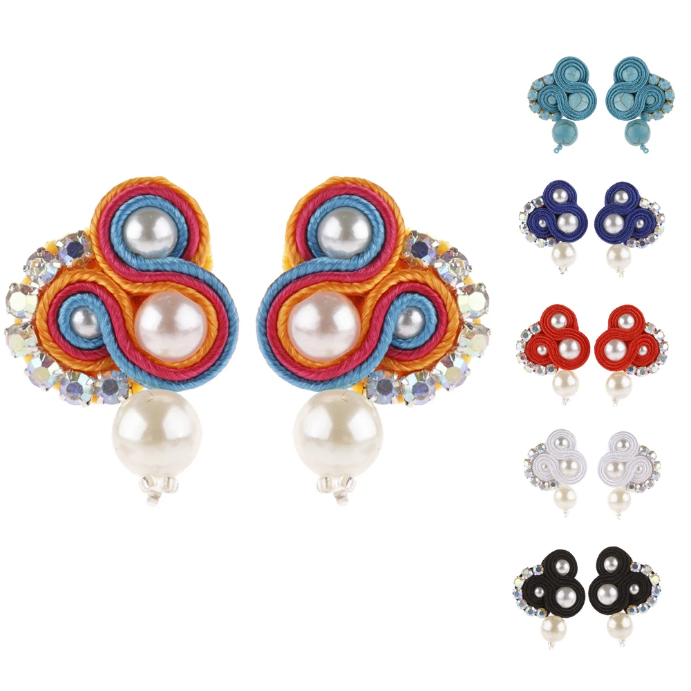 

Fashion Soutache Earrings for women Pearl Dangle earring Soutache Jewelry Colorful Boho Crystal Accessories Trendy Fine Gift