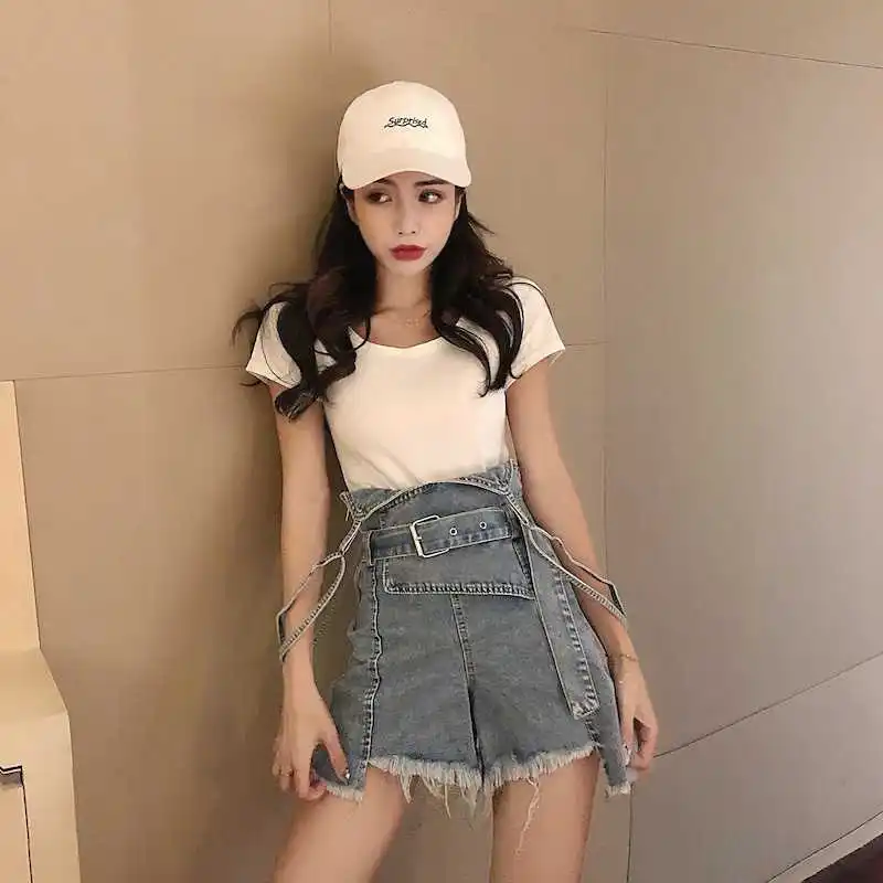 Повседневный Модный комплект Лето 2021 Облегающая белая футболка с коротким