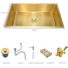 Gold Sink with Accessories Sink Bowl Kitchen Sink 304 Stainless Steel Undermount Kinchen Sink Bowl