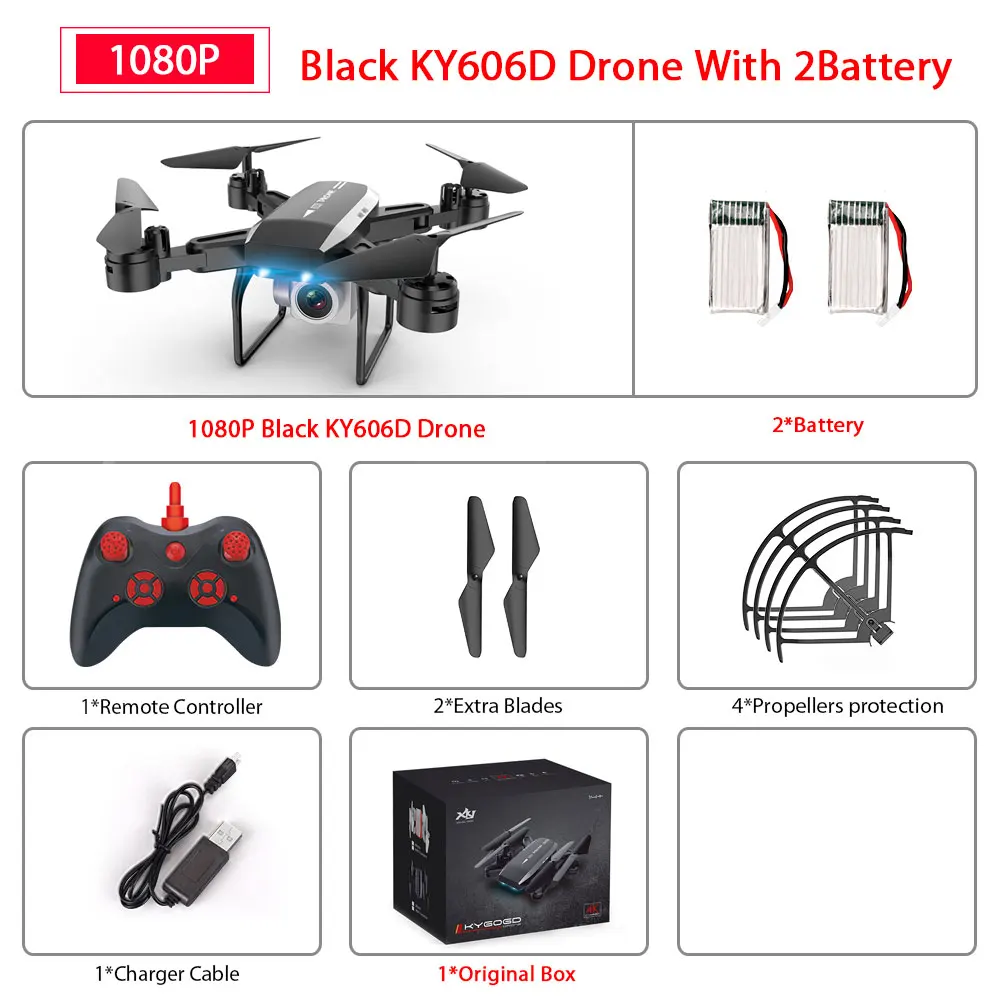 Black1080P 2B KY606D Дрон с FPV wifi 480P 1080P 4K HD Двойная камера или без камеры Квадрокоптер 20 минут время полета мини Дрон VS SG106 E58 Дрон - Цвет: Black1080P 2B