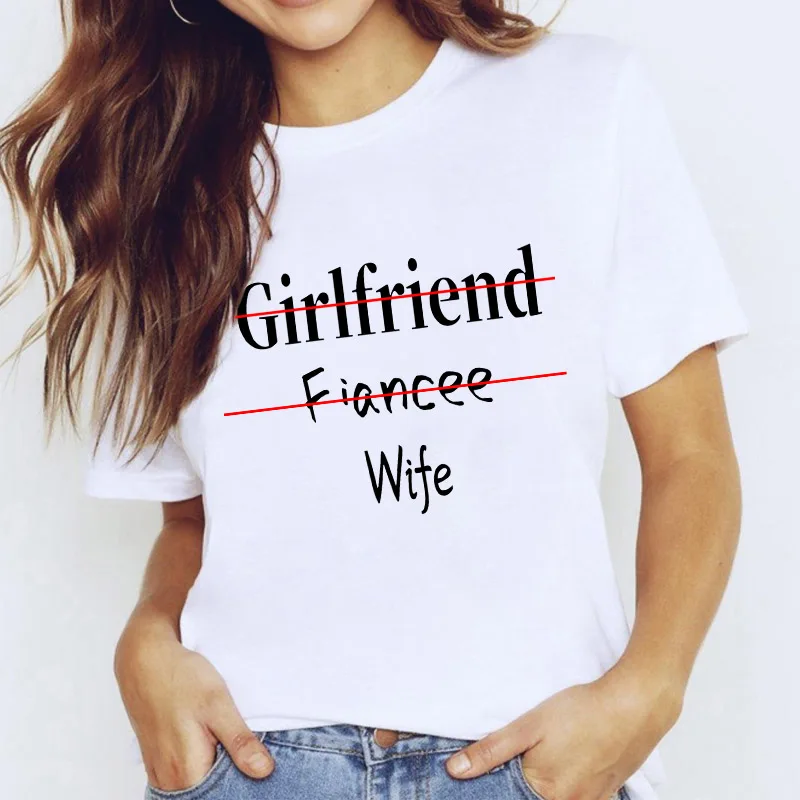 

2021 Summer T-shirts Letters Girlfriend Fincee Wife Print tshirt Harajuku T-shirt Casual Short Sleeve Femme Fashion Tee Top