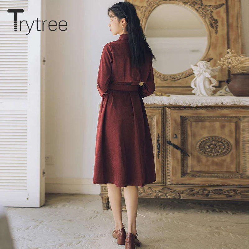Осенне-зимнее женское платье Trytree повседневное однобортное платье-трапеция с