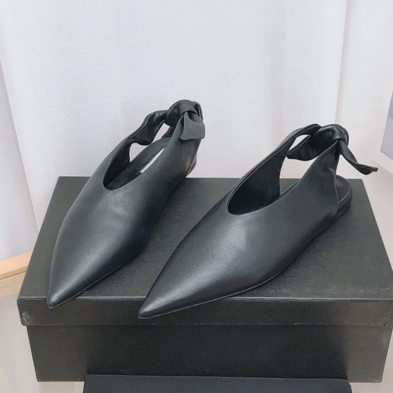 

2021 Fashion Single Shoes Genuine Leather Pointed Toe Small Leather Shoes Temperament All-Match Sweet Style Butterfly-Knot Flats