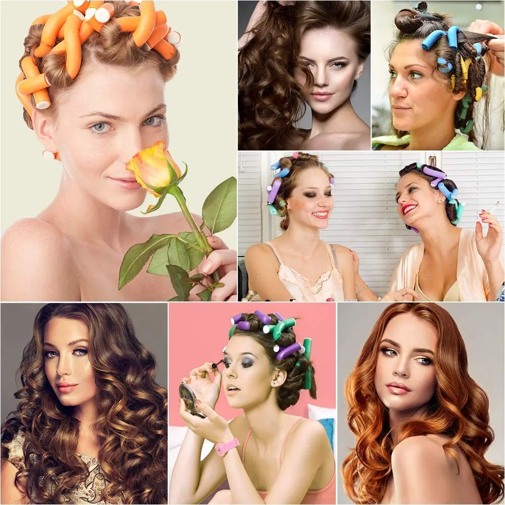 

56 Pcs Flexible Curling Rods Magic Curler Rod Twist-flex Hair Roller 7 Sizes Foam Reusable Non Heating Safe Styling Tool