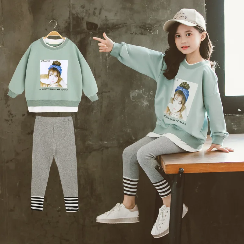 

Children Clothing 2021 spring Autumn Girls Clothes Set Long Sleeve Shirts + Pants Suits Baby Kids Clothes 6 7 8 9 10 Year
